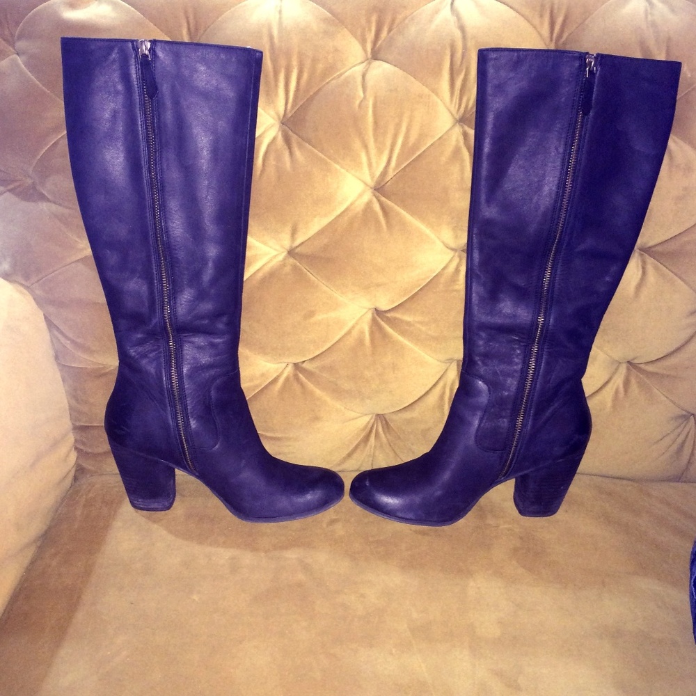 Leather Navy Blue Tall Boots